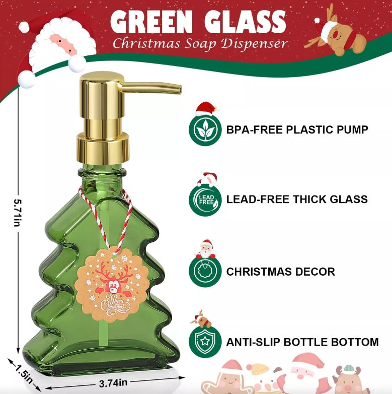 Skymoving New Bathroom Accessories for Home Glass Lotion Dispenser Bottle for Liquid Soap Christmas Tree Liquid Soap Dispensers