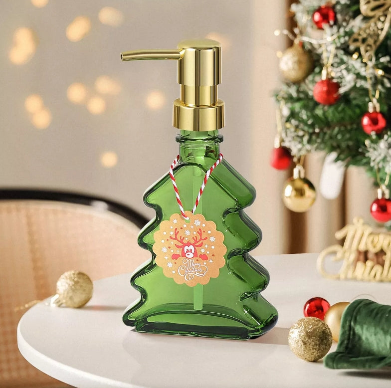 Skymoving New Bathroom Accessories for Home Glass Lotion Dispenser Bottle for Liquid Soap Christmas Tree Liquid Soap Dispensers