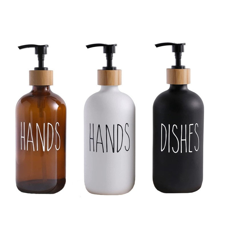 Amber White Black 16oz 500ml Boston Round Glass Bottle Liquid Soap Foam Dispenser Bottles with Wooden Pump
