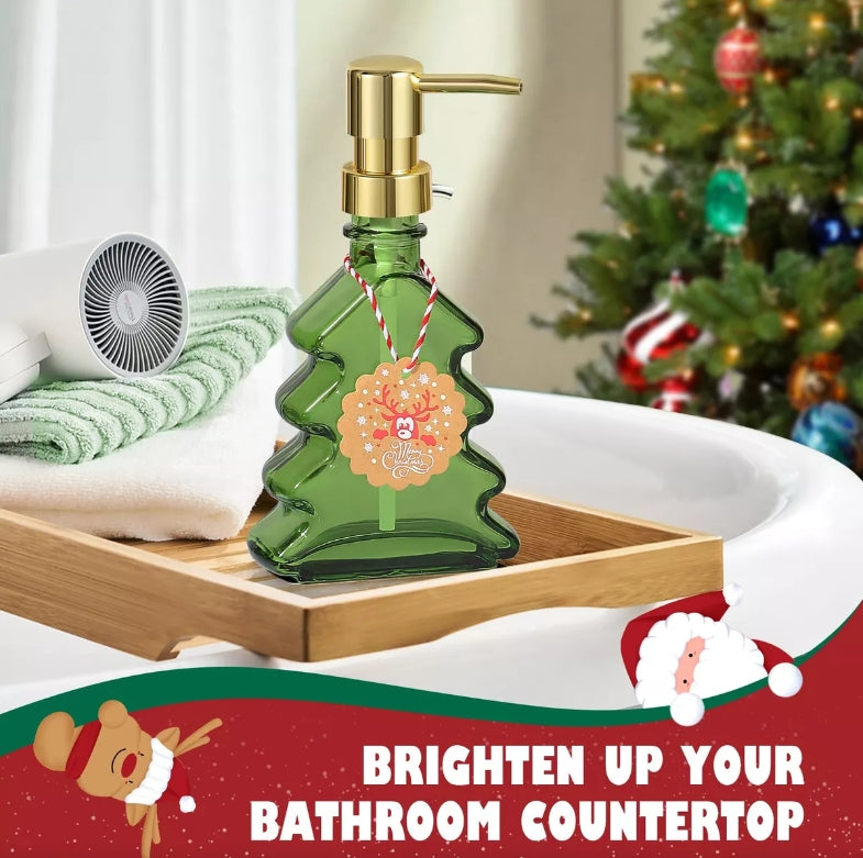 Skymoving New Bathroom Accessories for Home Glass Lotion Dispenser Bottle for Liquid Soap Christmas Tree Liquid Soap Dispensers