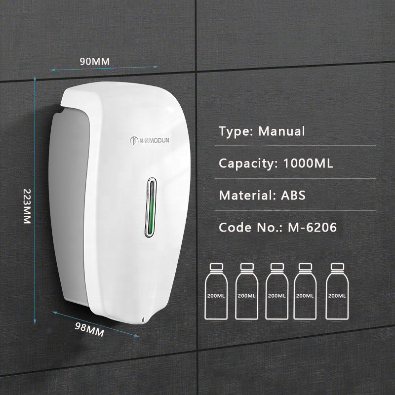 White/Silver Modern Design 1000ml Hotel Wall Mount Plastic Hand Liquid Soap Dispenser