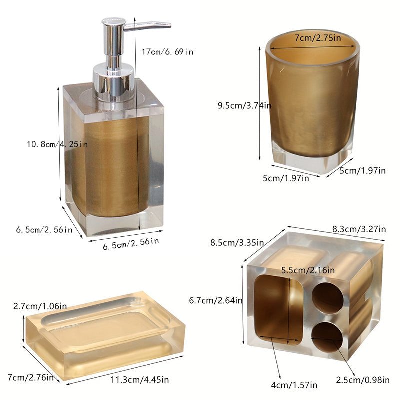 Factory Wholesale 5-Piece Fashionable Bathroom Accessory Set Resin Toothbrush Holder Soap Box Water Cup Dispenser Bottle for